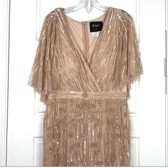 MAC DUGGAL Wrap Front Beaded Cape Gown NEW Blush Pink Size 10 Dress - Picture 4 of 15